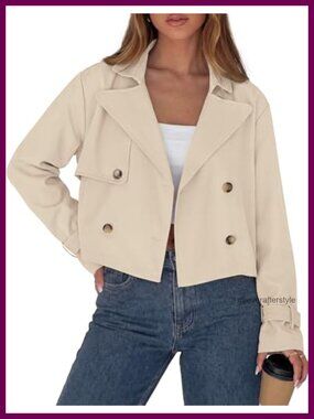 PRETTYGARDEN Cropped Trench Coat Women Double Breasted Short Jacket